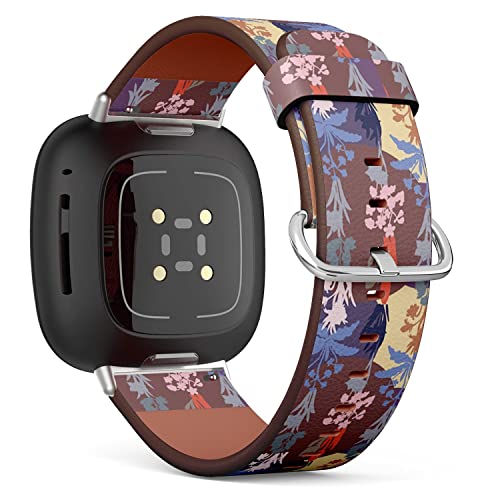 CJBROES Replacement Leather Watch Band, Compatible with Fitbit Versa 3 and Fitbit Sense of Wristband Bracelet Accessory - Flowers Collection Set