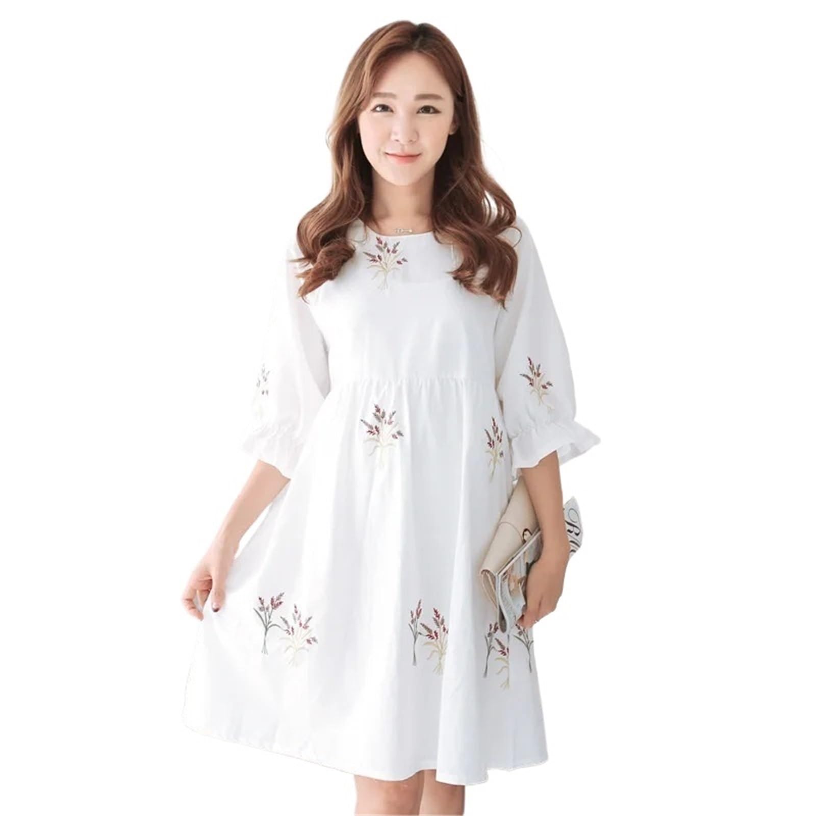 Maternity Clothing Casual Floral Dress Cotton Loose For Pregnant Women Maternity Clothes Casual Pregnancy Maternity(M)