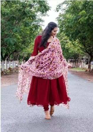 Image of Women's Georgette Anarkali Long Gown with Dupatta Set