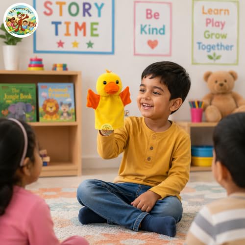 Image of Duck Hand Puppet for Kids | Soft Plush Animal Puppet | Educational Storytelling Toy | Interactive Role Play | Preschool Learning | Gift for Boys & Girls