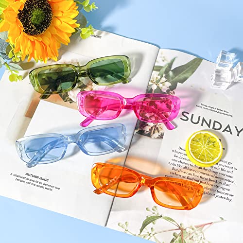 Pibupibu 8 Pack Colored Small Rectangle Party Sunglasses Bulk, Vintage Narrow Square Y2K Glasses For Women Men #TOP2