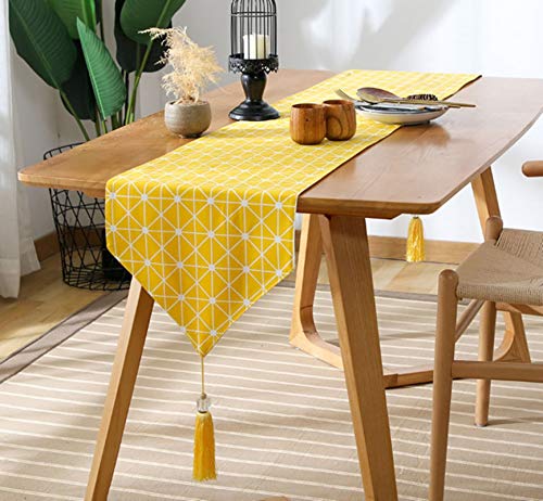 Chemin de table géométrique en coton jaune décoration table longue scandinave 33x100cm - 4