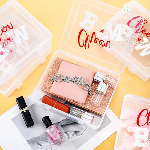 Image of Honeydak 6 Pcs Extra Large Cheer Bow Plastic Box Cheer Team Gifts Bulk Bobby Pin Case Plastic Containers for Team Cheerleader Dance Ballet Hair Accessories Storage Organizer Cheerleading Travel (Red)