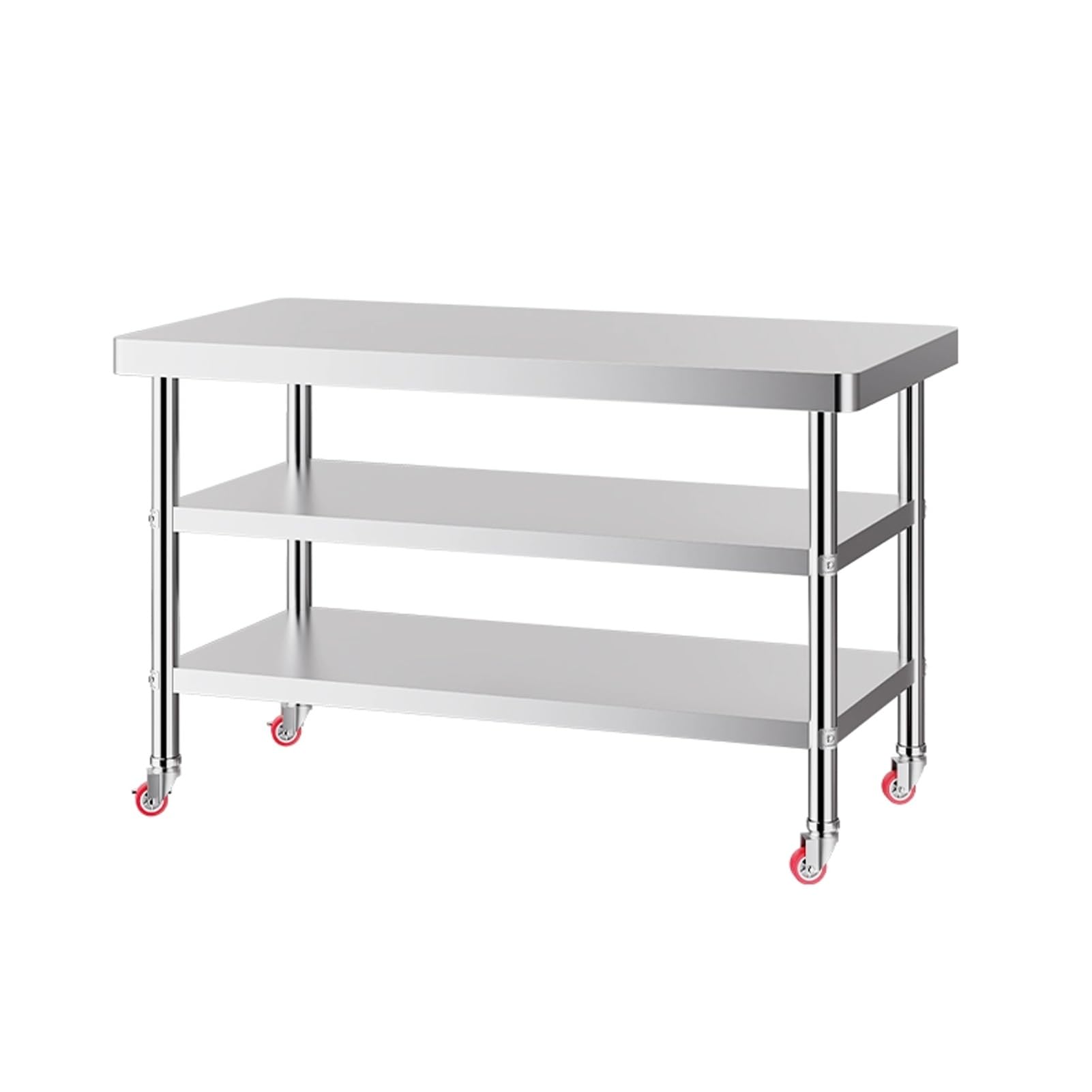 Tavolo da Lavoro Commerciale in Acciaio Inox su Ruote - Tavolo da Cucina a 3 liveparazione degli Alimenti, Piano di Lavoro Durevole 60x40x80 cm, Ideale per ristoranti e Catering, 70x60x80 cm