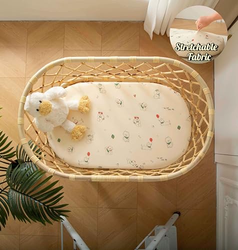 Image of SDY Dog Bassinet Sheets Boys Girls,Fit for Rectangle, Round, Oval, Hourglass Mattress, Flexible for Different Bassinet Pad /Mattress 2 Pack 32 * 16 * 4 inches (Dog)