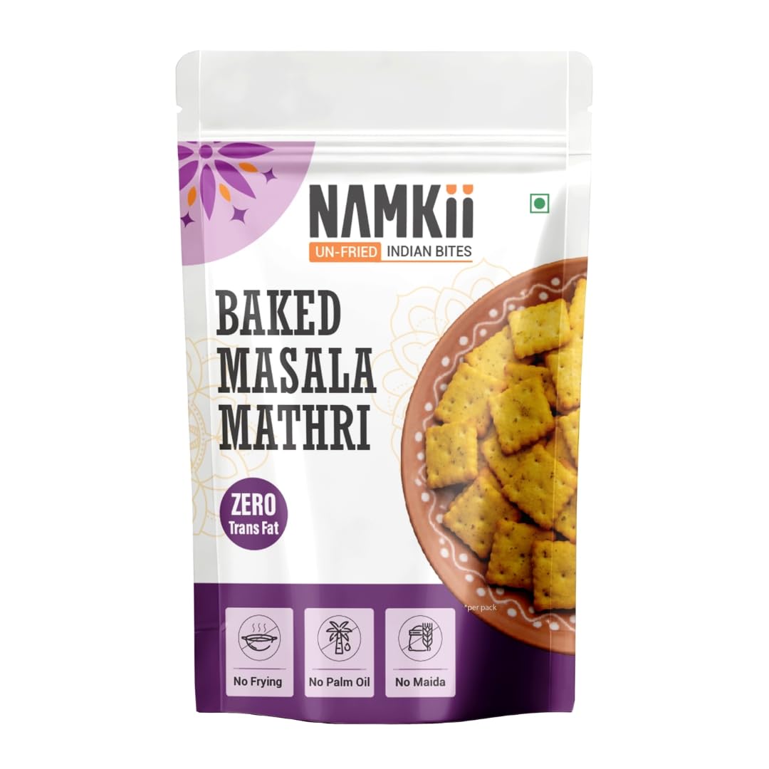 NAMKII Baked Methi Masala Mathri | Baked Not Fried, No Maida, No Palm Oil | Zero Trans Fat, Low Saturated Fat | Healthy Snacks, Mathri, Namkeen | Perfect for tea-time snacking, mid-night cravings, or tiffins | 175 g