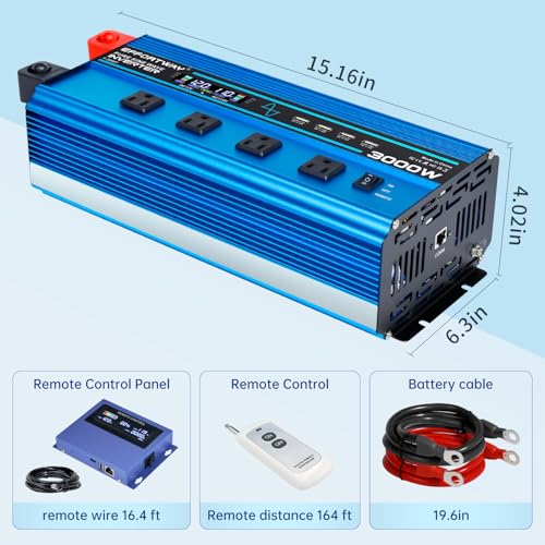 image for EFFORTWAY 3000w Pure sine Wave Inverter DC 12V to AC 110V/120V Convert