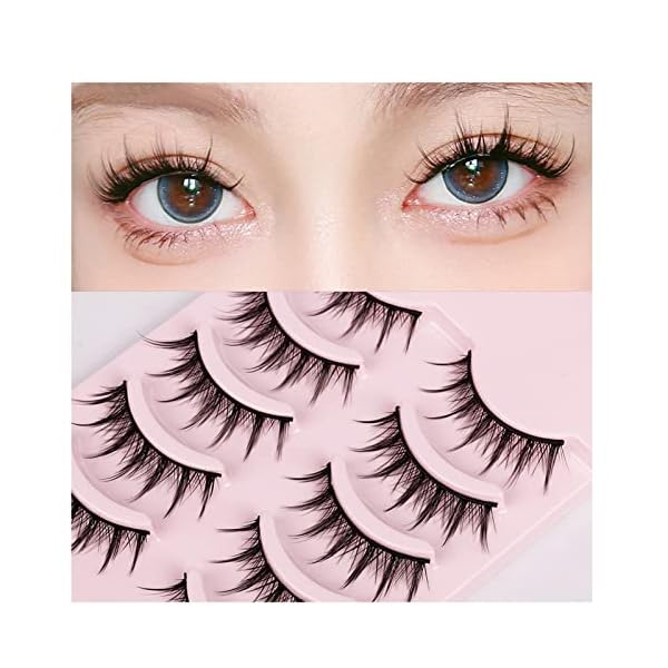 Natürliche Falsche Wimpern,Manga Lashes mit klarem Band Spiky Wispy Wimpern natürlicher Look 5 Paar wiederverwendbar…