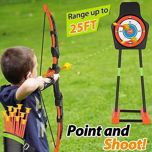 KIZJORYA Bow and Arrow for Kids 8-12, Upgraded Kids Archery Set with Automatic Moving Target, Sport Game Toy with 20 Suction Cup Arrows 2 Led Light Bows&Quivers, Gift for Boy Girl Age 3 4-6 10(2Pack)