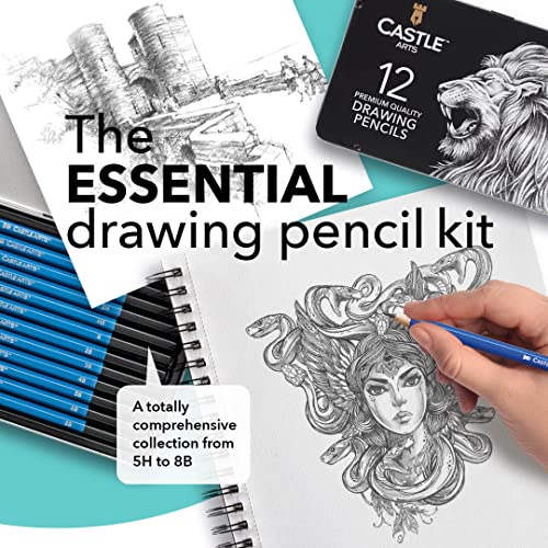 Castle Art Supplies Set de 12 Crayons à Dessiner en Graphite | Pour les Artistes Adultes – Débutants et Avancés | Présentés dans un Étui en Métal Attrayant, Compact et Robuste avec Tutoriel Fourni - Image 4