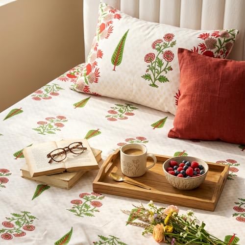 Image of Naksh Bedsheet for Double Bed King Size Floral Print 2 Pillow Covers | Bed Sheet Double Bed Soft Pink Floral Print | Delicate Pastel Design for King Size Bedrooms | Royal Sajawat Collection |