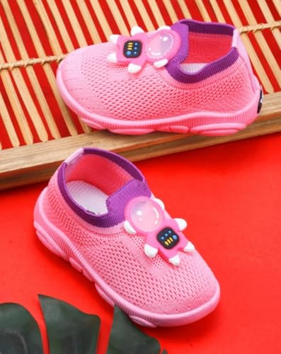 Image of HOOH Baby Unisex Walking Shoes with Musical Sound and Spinner, Knitted Upper, Slip Resistant, Mid Top Sneaker, Water Resistant, 0-24 Months