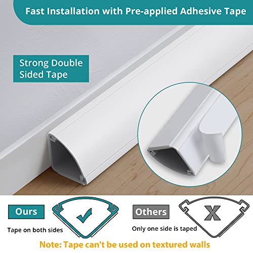 Image of ZhiYo 136in Corner Cable Hider for 3-5 Cords, Wall & Floor Cord Hider Beige | Self-Adhesive Cable Concealer, 8 Pack (17 inch Each), Quarter Round Cable Management Raceway for Baseboards & Ceiling Corners