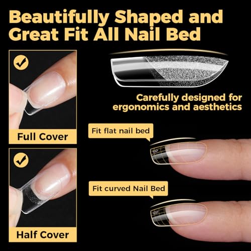 Image of UNA GELLA Short Square Nail Tips, Pre Etched Short Square Gel Nail Tips, 240pcs Soft Gel Clear Press on Nails Full Cover Fake Nails for Nails Extension DIY Salon 12 Sizes At Home