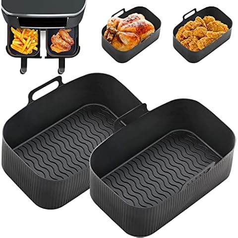 2 Packs Air Fryer Silicone Pot for Ninja Foodi Dual DZ201 DZ401 AF300UK, Reusable Air Fryer Silicone Liners Accessories Non Stick Replacement Double Basket Bowl Accessories for Ninja 8 QT Cover