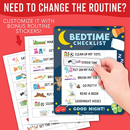 Image of Magnetic Morning & Bedtime Routine Chart for Kids - Customizable Toddler Daily Schedule Board with Dry Erase Surface, Stickers & Marker, Build Habits with Visual Checklists, Colorful Doodle Theme