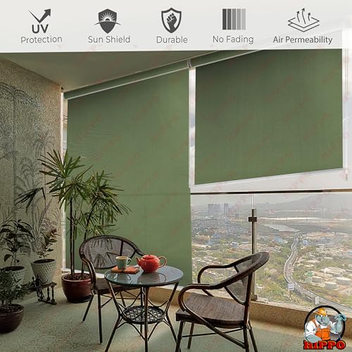 Image of HIPPO 180 GSM HDPE Outdoor Balcony Roller Blind with UV & Dust Protection- Smooth Corded Roll-Up & Down System, Light Filtering Shade for Balcony & Garden Use (Bamboo-Breeze, 3FTX6FT)