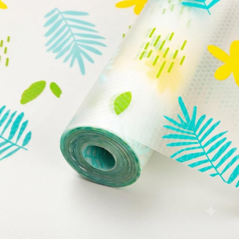 Image of Dribble EVA Shelf Liner Mat 45x500cm Roll, Non Slip Drawer & Cabinet Liner for Kitchen, Waterproof Oilproof Washable Fridge Mat, Anti Skid Cupboard Wardrobe Multipurpose Mat Tropical Breeze