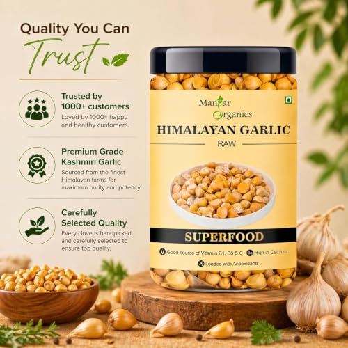 Image of ManHar Organics Kashmiri Garlic (Lehsun) 400g | Direct from Farmers | Premium Himalayan Single Clove Garlic | Whole Bulbs