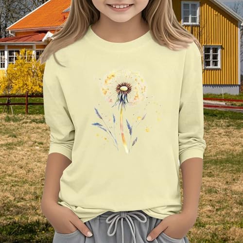 Kids Shirt 3/4 Sleeve Solid Blouses for Girls Round Neck Summer Tops Trendy Toddler Loose Fit Breathable Casual Tees4