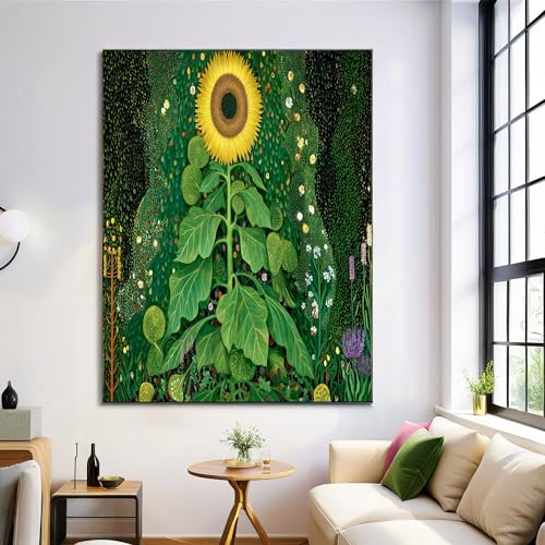 Peintures sur toile tournesols modernes, image murale Klimt verte 70x100cm pour déco salon
