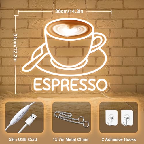 Enseigne néon expresso LED avec variateur d'intensité pour applique murale - 4