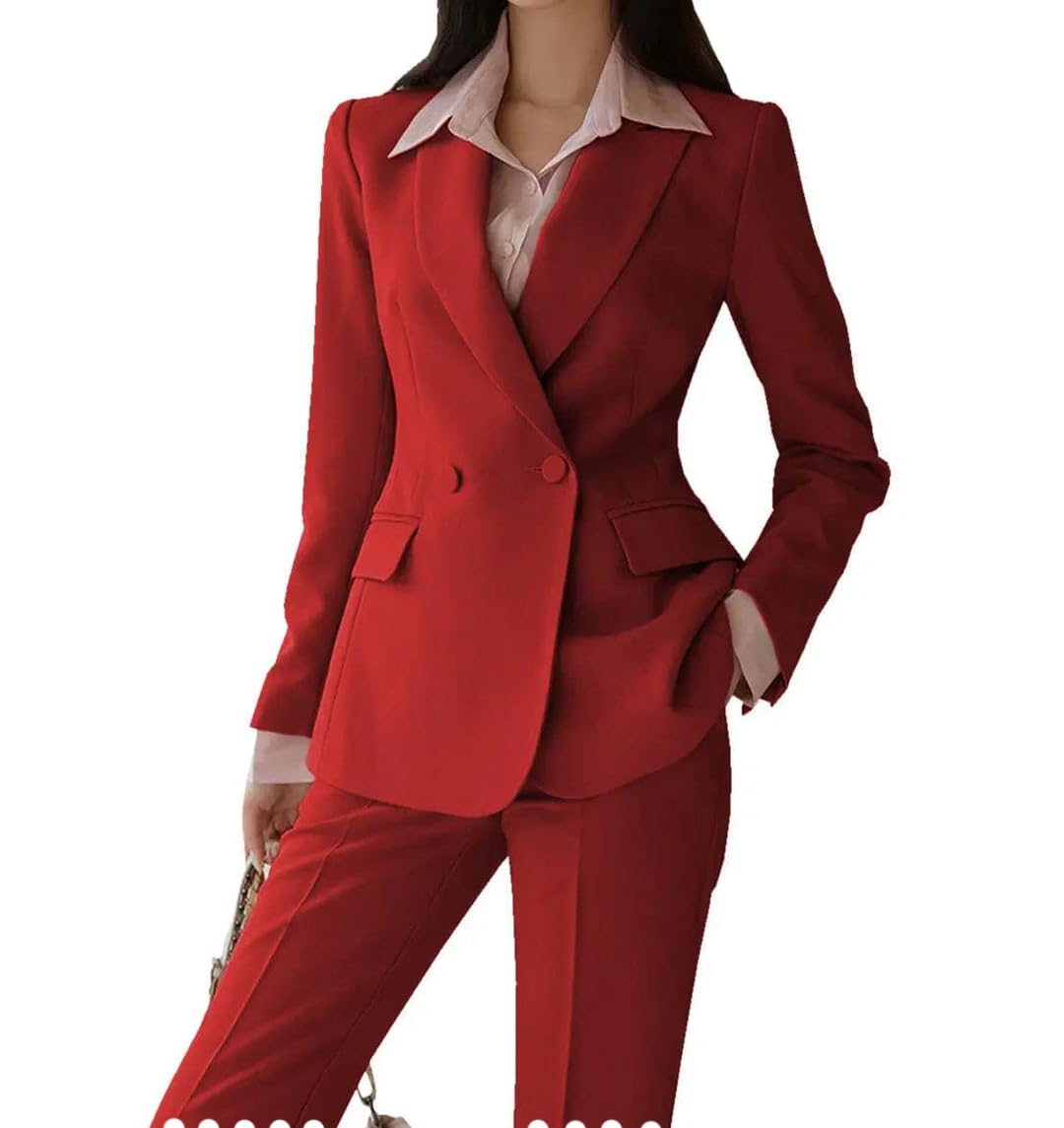 Womens 2-Piece Vintage Suit - Formal Casual Blazer Pants for Business Outfits