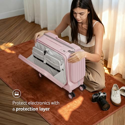 Image of Acer Barcelona Overnighter Suitcase, 19 inch Cabin, Recycled Polyester Material, Top Opening with Quick-Access Compartment, TSA Lock, 360 Degree Spin 8 Wheel, Pink