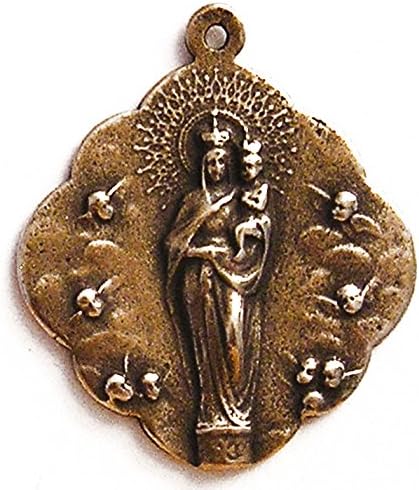Assumption Mary Angels Medal, True Bronze Antique Religious Replica Pendant Chain Necklace Gift Box #1117