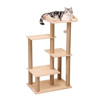 Amazon | PETTIFUL キャットタワー 据え置き 木製 スリム