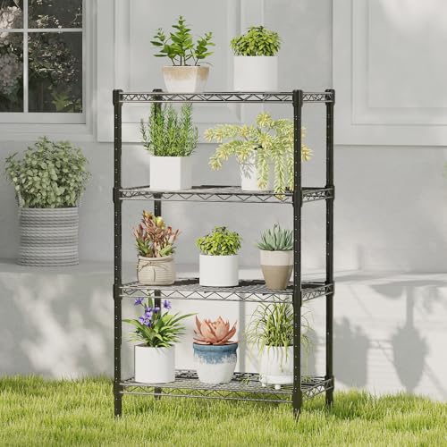 Image of DUMOS 4-Tier Metal Wire Storage Shelves, Adjustable Standing Storage Rack Shelf, Heavy Duty Steel Shelving Unit Organizers for Kitchen Bathroom Pantry Garage, 23.2 inch Wx13.4 Dx47.1 H, Black