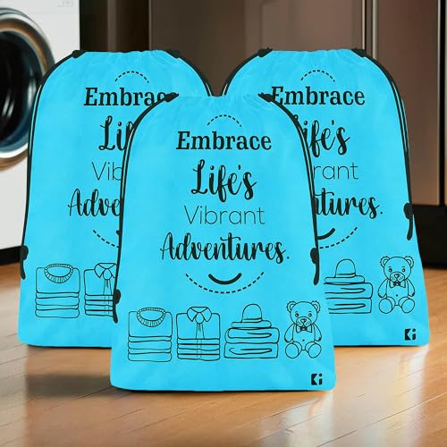 Image of Kuber Industries Pack of 3 Cloth Storage Bag | Non-Woven Storage Organizer | Travel Cloth Carrying Bag | Garments Cover for Laundry | Travel Storage Organizer for Clothing | Large | Sky Blue