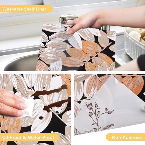Image of Kuber Industries 5 Meters Waterproof & Durable Kitchen Mats for Shelf Liner Roll | Wipeable Fridge Sheets for Shelves Cabinet Drawer | Leaf - Grey & Beige