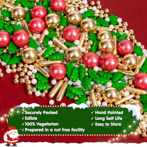Image of Edible Christmas Sprinkles for Cake Decorating,Gold Red Green White Pearl