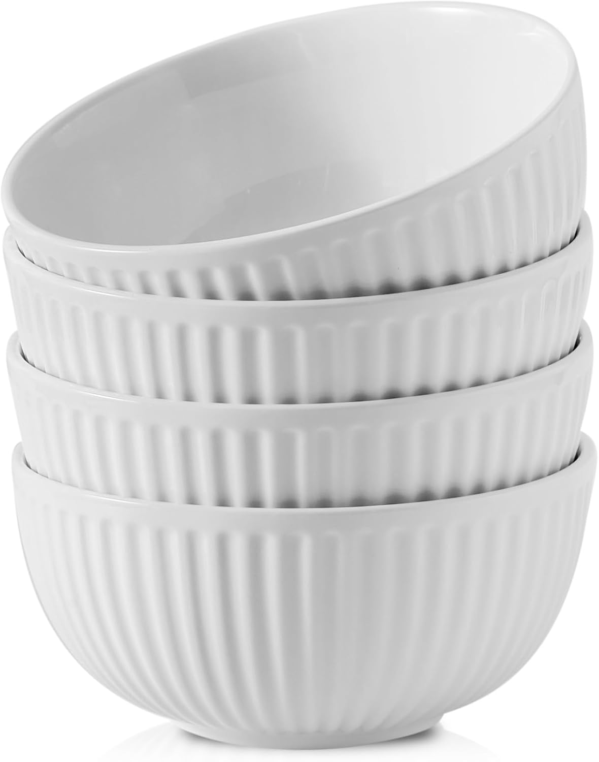 Hasense Cuencos grandes de cerámica blanca de 7 pulgadas a 42 onzas para cocina, modernos platos de porcelana acanalada para entretenimiento, sopa,