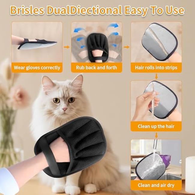 Pet Hair Removal Glove, 2025 Upgraded Five-Finger Electrostatic Grooming Tool for Cats & Dogs, Reusable Magic Fur Remover for Furniture, Car, Couch & Clothing, Essential Pet Grooming Supplies (1)-Yvu6tfKM