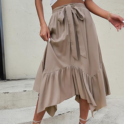 Women's Elegant Skirts High Waisted Irregular Hem Boho Maxi Skirt Tie Waist Casual Loose Flowy Fashion Skirt2