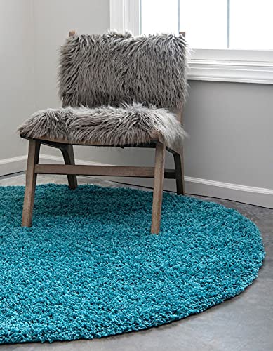 Image of CD Carpet Anti Slip Shaggy Fluffy Fur Rugs and Carpet for Living Room Bedroom Kids Room Plain Circle Carpets for Home with 2 Inch Thickness (Color Turquoise Size 5x5 Feet Round)