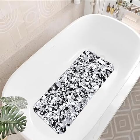 BETOVV Cushioned Shower Mat 16×28'' /39'' Secure Mat Non-Slip Shower Bath Mat Quick Drying Bath Tub Mats Soft Bathroom Anti Slip Mat (Black and White Camouflage, 15.7''×28'') Cover