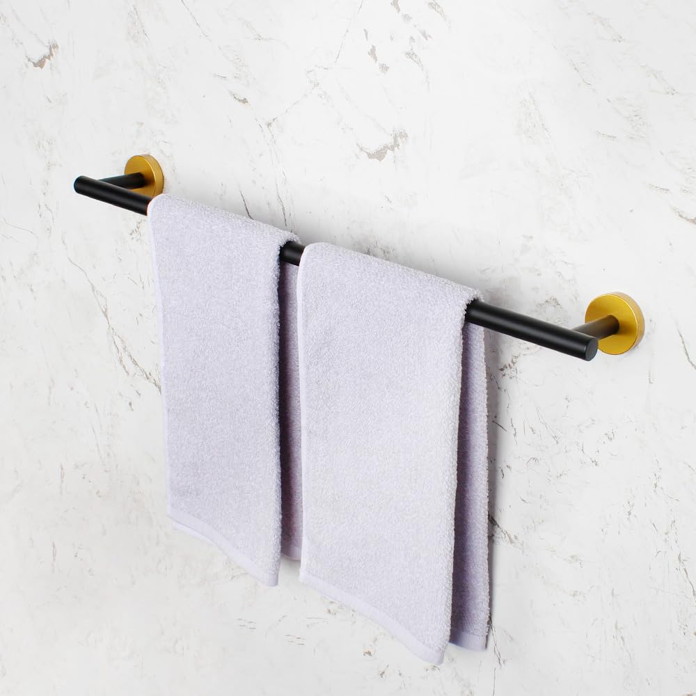 Barra para Toallas de 76 cm (30 Pulgadas) en Color Negro y Dorado, riel de Pared de Acero Inoxidable para baño de Estilo Moderno.