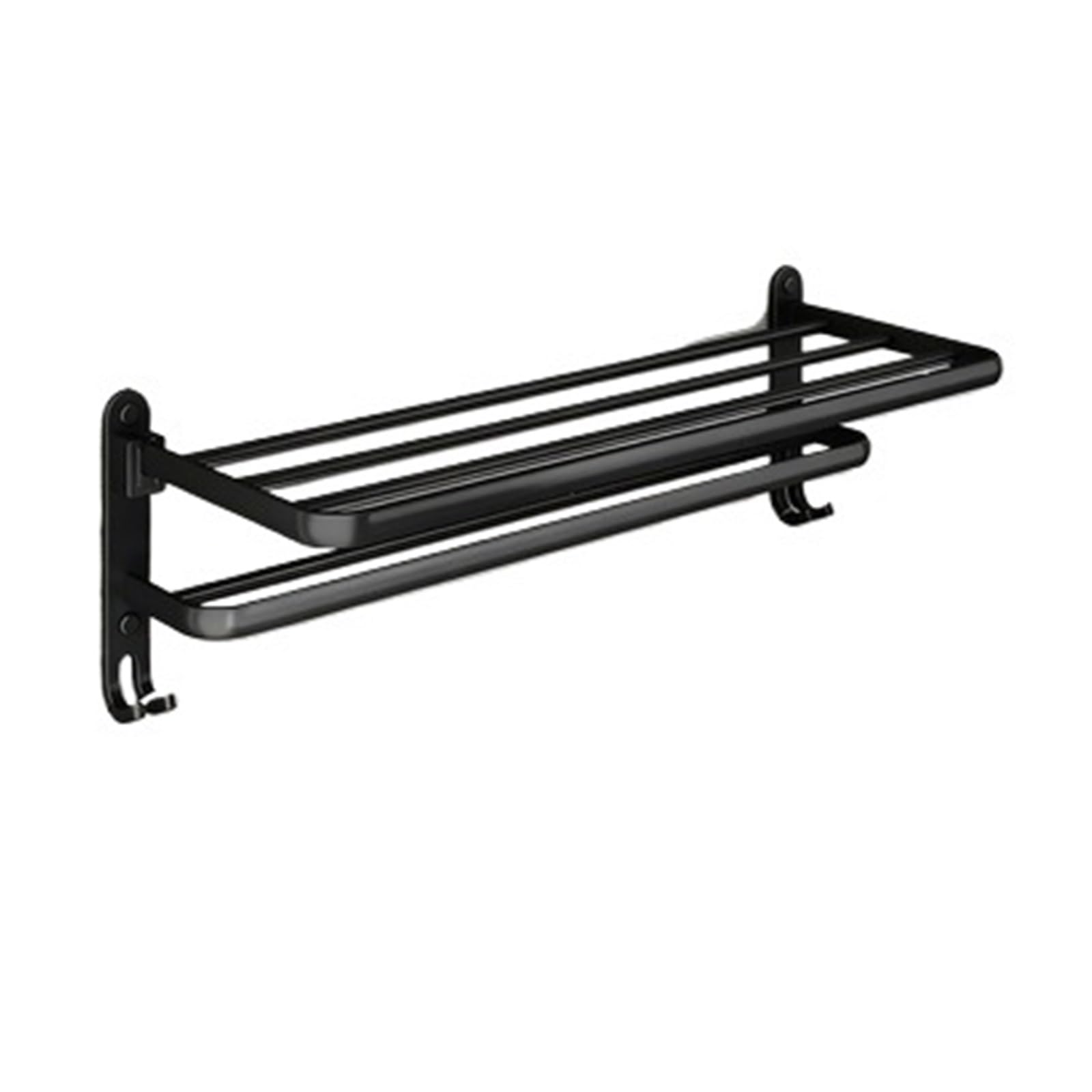 1pc Matte Black 50CM Folding Holder With Hook Towel Wall Mount AluminumTowel Rack