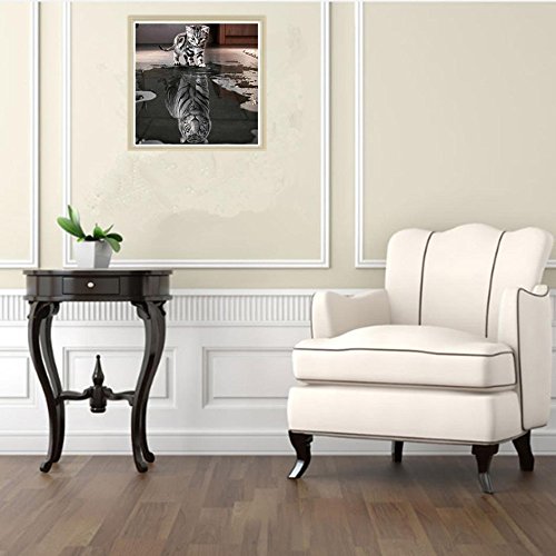 Smdoxi Diamond Panting 5D Diamond Embroidery Painting DIY ArtCat Reflection Tiger (Grey)