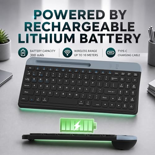 Image of Ant Master 55 Dual Mode Wireless Keyboard with Bluetooth & 2.4GHz, 96-Key Compact Layout, Rechargeable Battery, Water Resistant Membrane Keys, Compatible with Windows, Mac, Android & iOS - Black