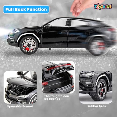 Image of Toyshine 1:24 Scale Die Cast Lambo Vehicle Toy Car with Music and Lights Along with Pull Back Function, Opening Doors and Back Feature for Kids Boy Girl 3+, Black