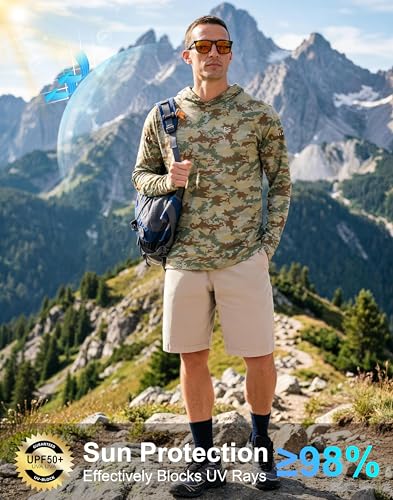 Image of Men's Sun Protection Hoodie Shirts Long Sleeve UPF 50+ Swim Shirts for Men Rash Guard Fishing Shirt Quick Dry