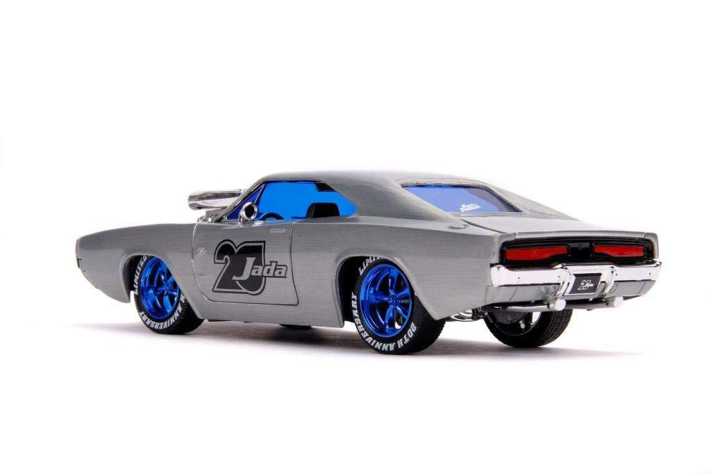 Dickie Toys 253745017 1970 Dodge Charger, Wave 5, Die-Cast con Ruota Libera, Jada Toys 20 Anni, Argento Metallizzato Spazzolato