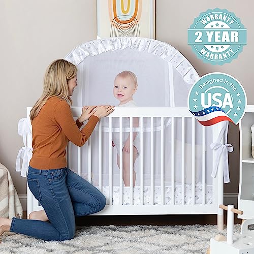 Pro Baby Safety Premium Pop Up Crib Tent, Crib Cover To Keep Baby From Climbing Out, Falls And Mosquito Bites, Safety Net, Canopy Netting Cover - Sturdy & Stylish Infant Crib Topper, Mosquito Net #TOP6