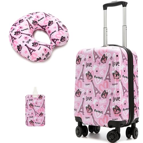 Image of Kids Luggage Set 2 piece Kids Suitcase with Spinner Wheels 16 inch Childrens Luggage for Girls With Wheels Hard Shell Luggage Sets Airline Approved
