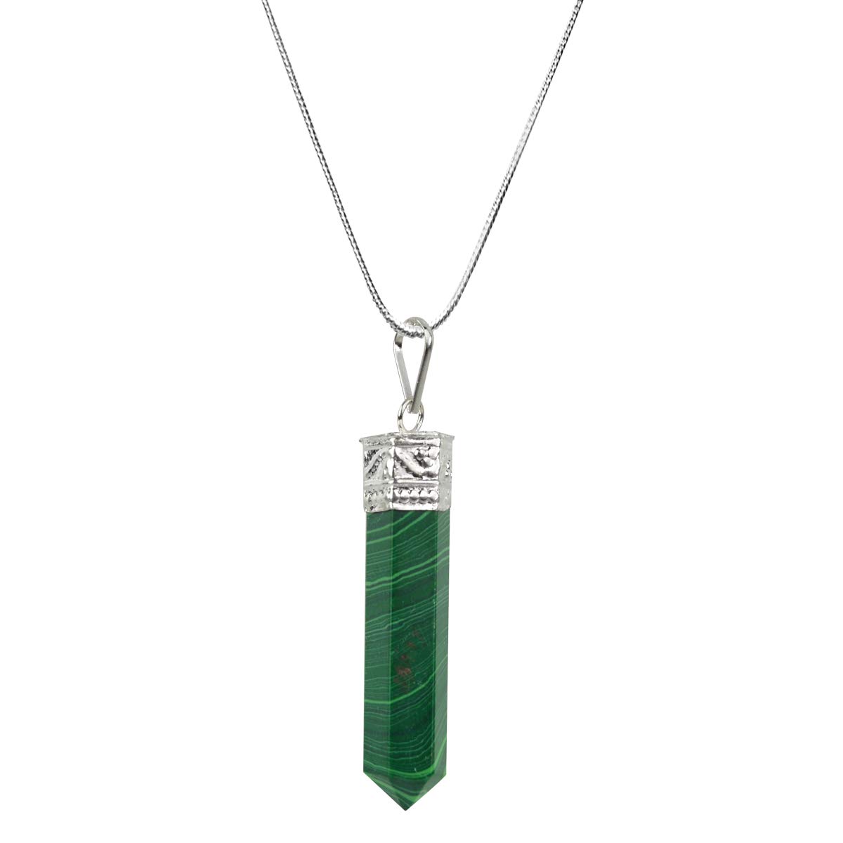 Malachite Syn Pendant Pencil Shape Crystal Stone Pendant/Locket with Metal Chain for Reiki Healing and Crystal Healing Gemstone Size 30-35 mm (Color : Green)-image-15