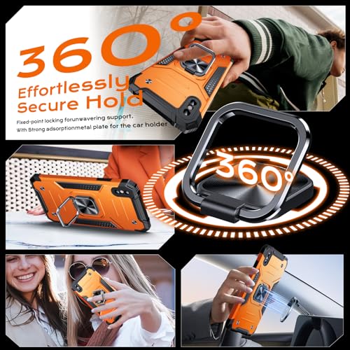 Image of Anqrp Heavy Duty Case for iPhone X /XS Case with Enhanced Ring Holder Grip Stand, Military Grade Shockproof Rugged Drop Protective Silicone Hard Slim iPhone X /XS Phone Case Cover,Orange